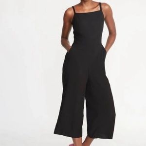 Old Navy Sleeveless Cami Wide Leg Crop Jumpsuit Black Large L